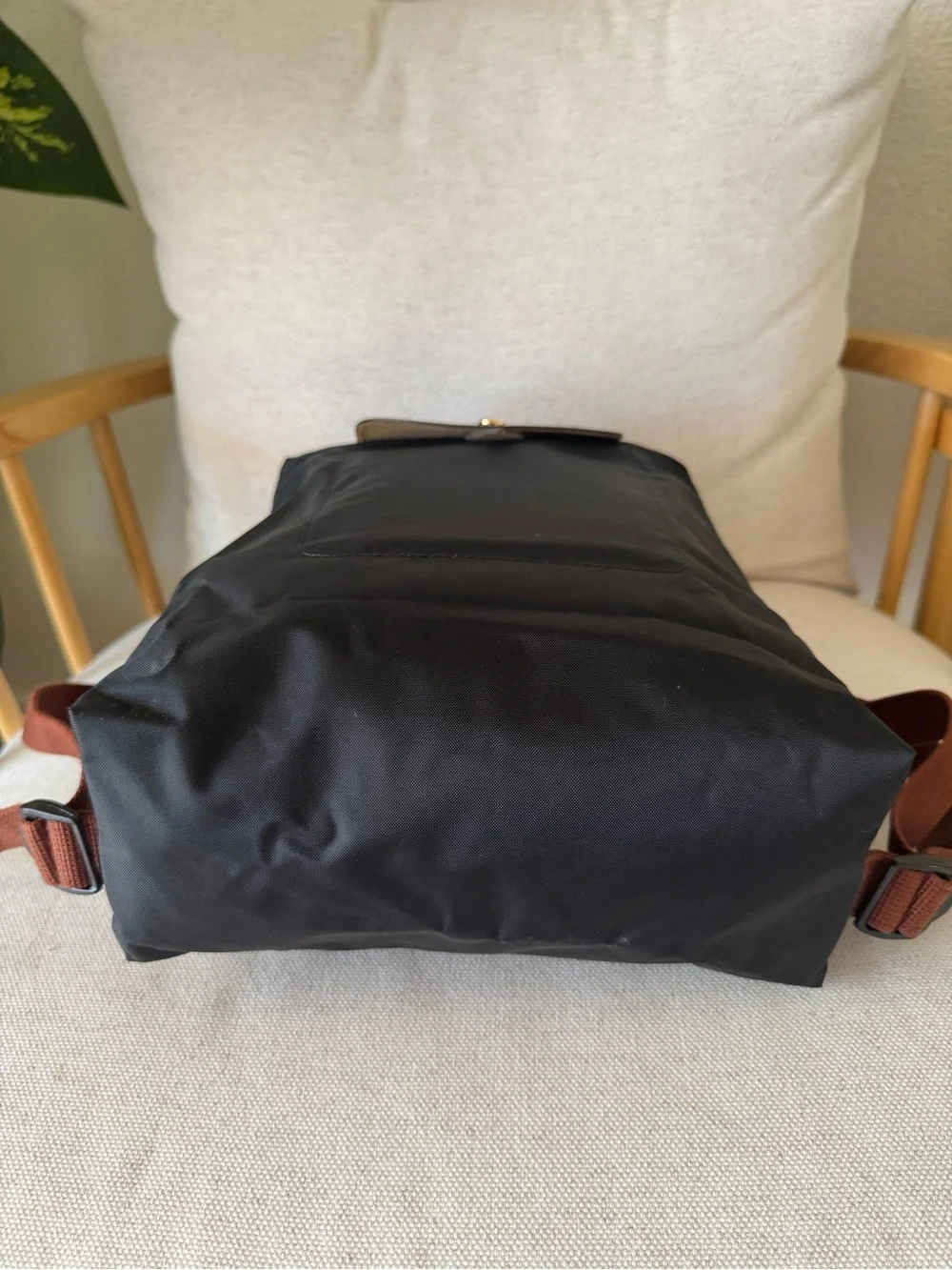 Longchamp Le Pliage Leather Flap Black With Brown Nylon Women’s Backpack